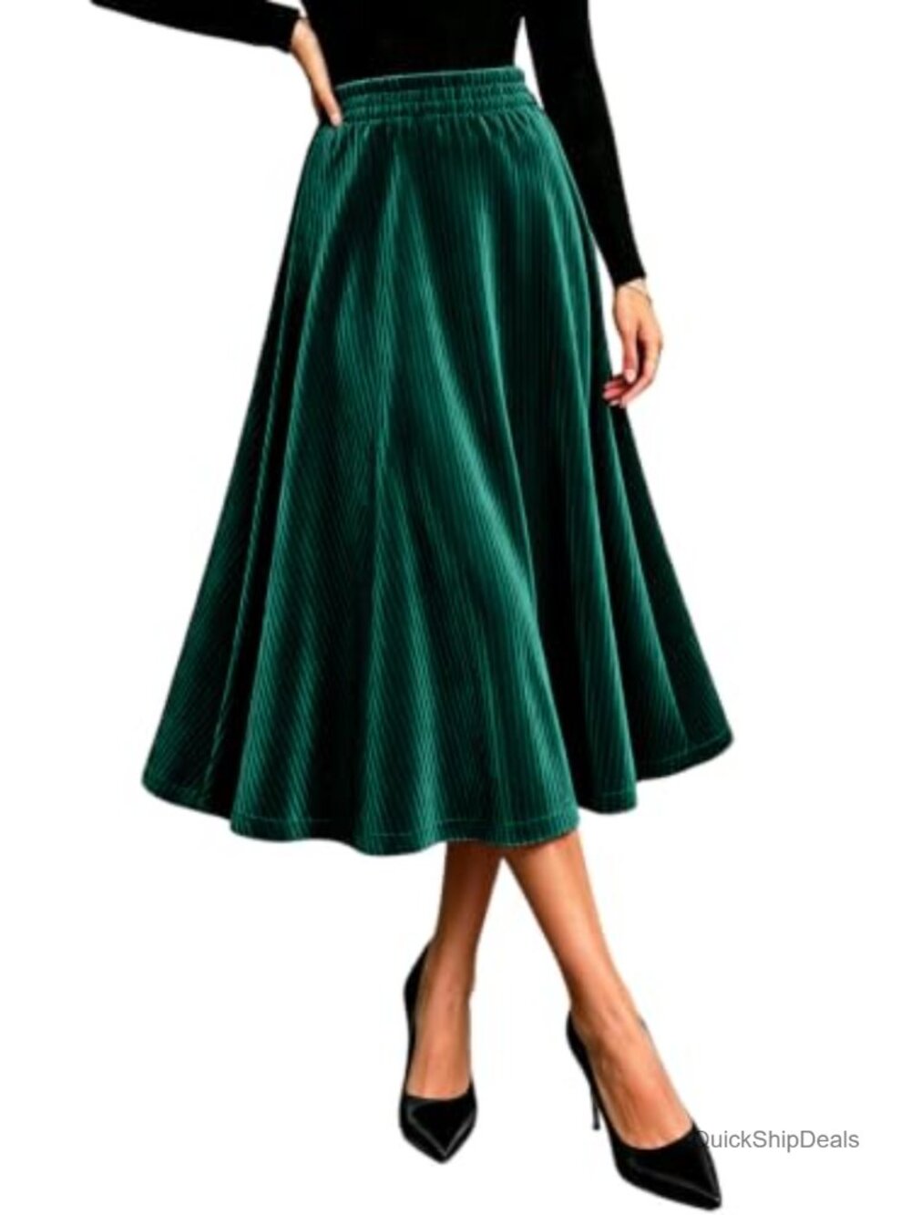 Velvet Midi A-Line Swing Skirt Elastic Waist Formal Holiday - Picture 1 of 4